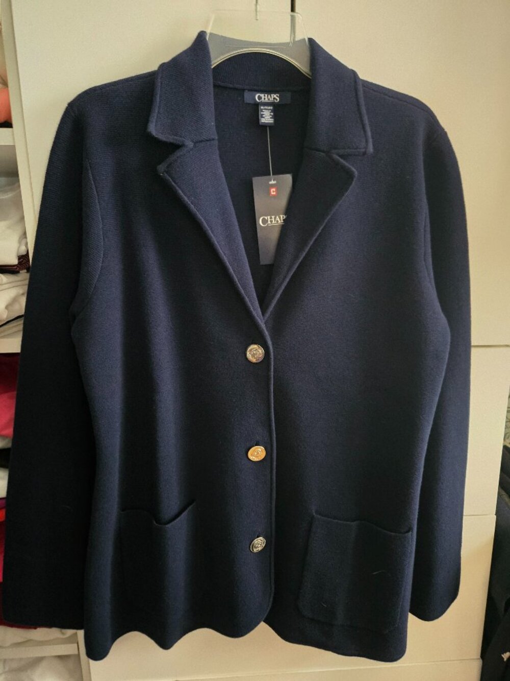 NWT CHAPS Navy Knit Sweater Blazer - Size XL